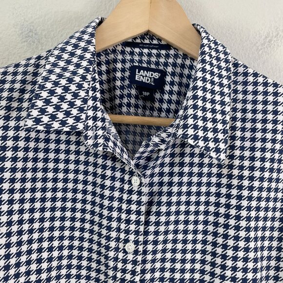 Lands End Womens 18P No Iron Supima Button Up Shirt Houndstooth Long Sleeve Top - Picture 8 of 10